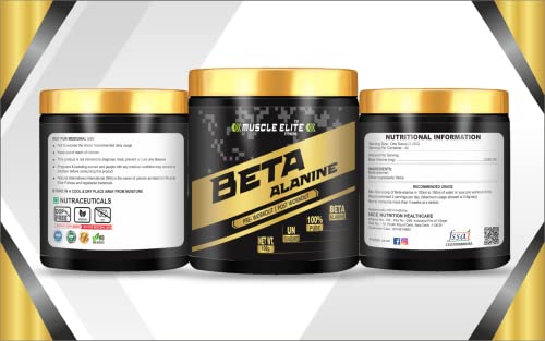 Muscle Elite Fitness Pure 100% Beta-Alanine Pure Powder 2,200 mg - Delays Muscle Fatigue, Massive Pumps, Muscular Endurance & Recovery | Pre Workout supplement for Men & Women - 100g, Unflavoured