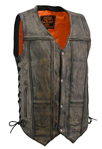Milwaukee Leather MLM3540 Mens Distressed Leather 10 Pocket Vest Brown