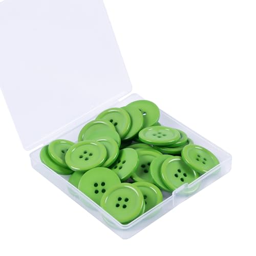 Lilaly 30 PCS 13/16 inch (30mm) Resin Large Buttons for Crafts, 4 Holes Big Green Buttons, for Sewing, DIY, Crafts Scrapbooking (Green)