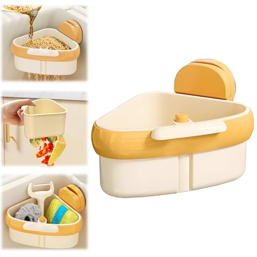 Sink Strainer Basket,2025 New Upgraded Suction Cup Press Sink Drainer Basket,Suction Cup Corner Rack,Corner Trash Catcher for Food Waste,Faucet Sponge Storage Rack (Orange)