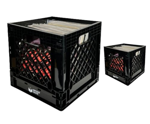 2 Pack - Vinyl Record Storage Crate for 12\" Vinyl LP Collapsible and Stackable Milk Crate - Black