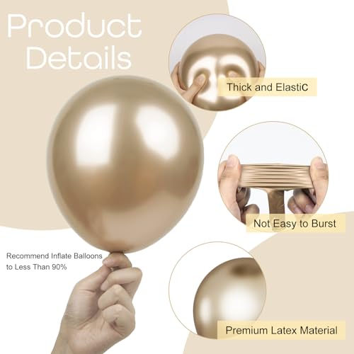 Image of Ouddy Party 129Pcs Chrome Gold Balloons Arch Garland Kit in 18 12 10 5 Inch | Different Sizes 6Pcs 18 inchChampagne Metallic Golden Balloons for Birthday Wedding Anniversary Baby Shower Party Decorations