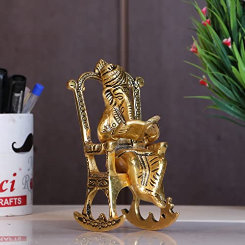 Image of KridayKraft Metal Chair Ganesh ganpati Idol with Reading Ramayan Home Decoration and Gifts for Your Love Once