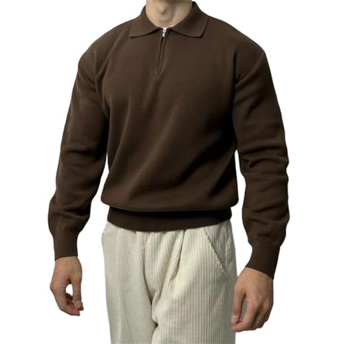 Men's Long Sleeve Pullover Solid Half Zipper Sweaters V-Neck Knitted Oversized Breathable Sweater - Main Image