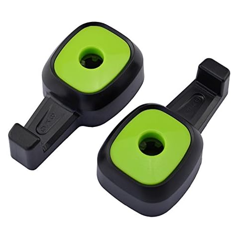 Lilware 2 x Universal Car Headrest Mini Hanger. Pack of 2 Backseat Hooks for Bag/Luggage/Clothing/Purse/Handbag. Multifunctional Convenient and Lightweight Auto Organizer. Black/Green Cover