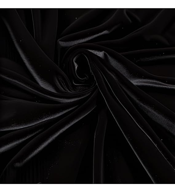 Luxury Velvet Fabric | Used for Sofa Upholstery, Drapes, Designer Pillows Cushion Curtains, Temple Decoration-Home Mandir Unstitched Width 48" inch (120 cm) (Black, 1 Mtr)