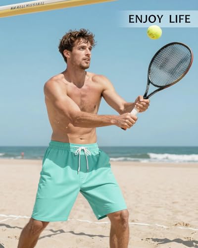 Image of Mens Swim Trunks with Compression Liner 2 in 1 Quick Dry Swimming Shorts Swimwear Bathing Suits with Pockets