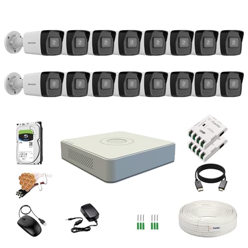 Image of HIKVISION 2MP 1080P 16 Channel DVR, 2MP 16 Bullet Cameras [Night Vision + EXIR Technology + Motion Detection + HDTVI] + 2 TB HDD + 8 CH SMPS 2 Nos + CCTV Cable + BNC /DC