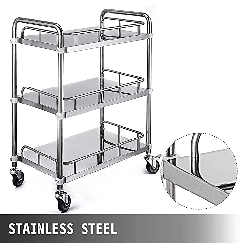 Image of Indian Decor 55746 Hospital /Clinic Trolley On Wheels 3 Tier Stainless Steel Beauty Salon Rolling Trolley, Hospital /Dental Clinic Medical Equipment Cart, Universal Brake Wheel - Chrome