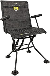 Hawk Stealth Spin Chair - Silent, Comfortable, Swiveling, Portable Chair for Camping, Hunting, Fishing, Backpacking, and More (Bone Collector Edition) , Black