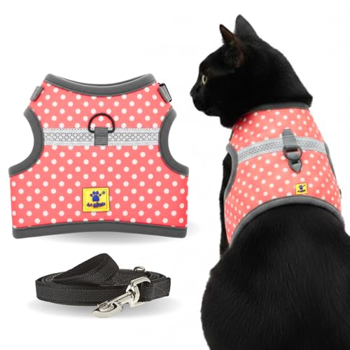 Image of A+a Pets' Retro Vest Harness & Leash Set | No Pull, No Escape, Breathable, Cute Combo for Puppies, Small Dogs, Cats (Polka Pink, S)