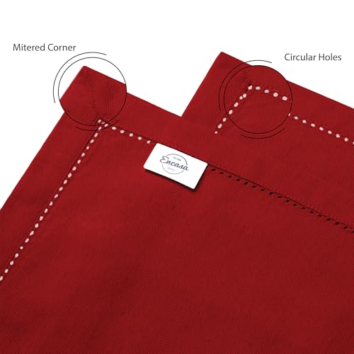 Image of Encasa Homes Pure Cotton Hemstitched Table Runner for 8 seater Dining of Size 32x230 cm - Red | Decorative Cloth for Party, Home, Cafes, Restaurant & Hotels - Machine Washable