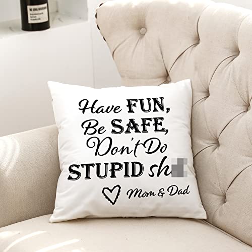 Mingnei Have Fun Be Safe Don't Do Stupid Throw Pillow Covers College Dorm Cushion Cover, Funny Graduation Gifts Home Couch Sofa Living Room Bed Decorative Pillow Cases 18 X 18 Pillowcase #TOP1