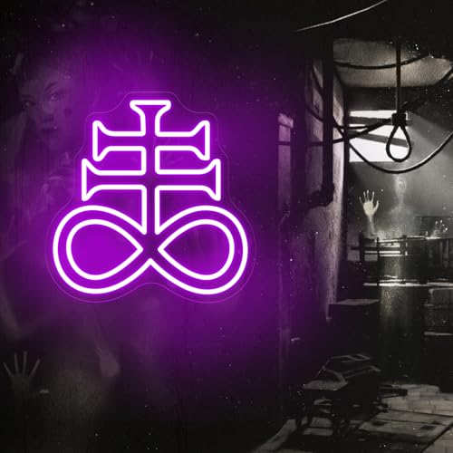 Image of The Cross of Leviathan Neon Sign Satanic Cross LED Light Gothic Wall Decor | LeviathanLed Neon Light Santa Wall Art USB Powered Dimmable Goth Home Wall Room Decoration 13 inchx13 inch