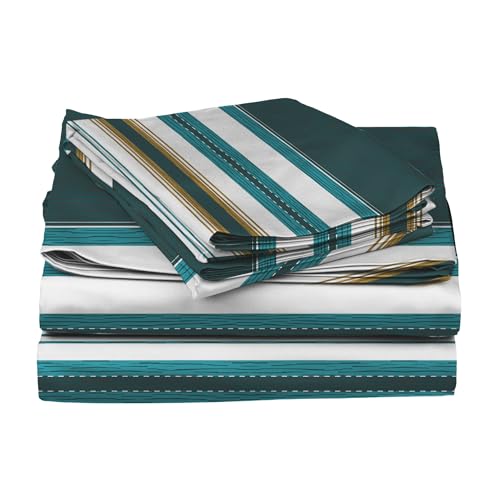 Image of BLISSHOME SoftTouch 150TC Cotton King Size Printed Bedsheet with 2 Pillow Covers for Double Bed, Silky Smooth Bedding Set, Breathable, Easy Maintain, Geometric Pattern - Green (228cm X 274cm)