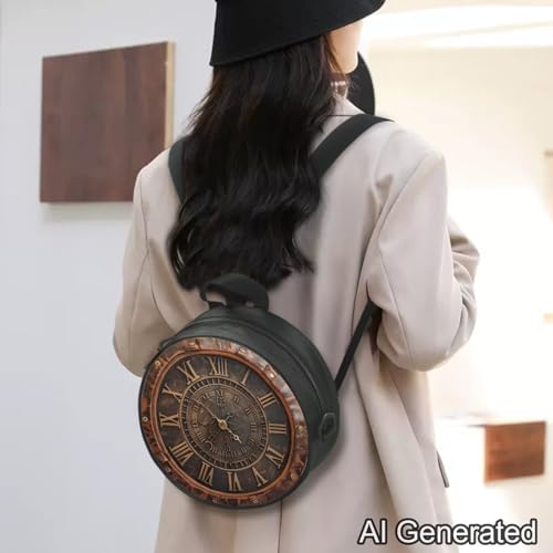 Image of Women Novelty Round Clock Shape Zippered Clock Purses for Women Tote Handbag Shoulder Bag, Gift for Mom Girlfriend