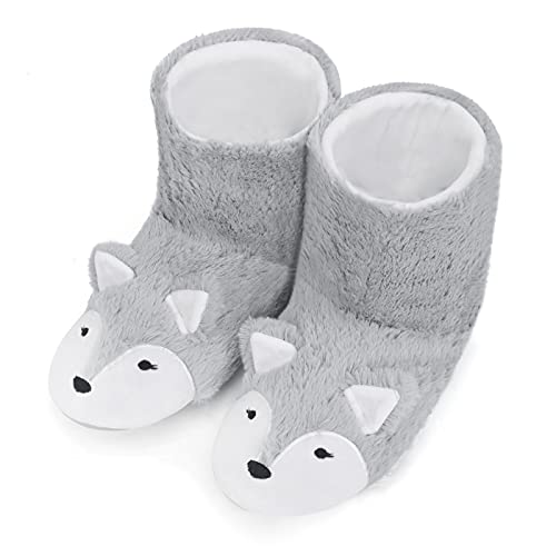 JIAHG Womens Winter Warm Booties Slippers Cute Fox Plush Fleece Boots House Shoes Ladies Girls Non-Slip Ankle Boots Soft Cozy Mules Footwear with Anti-Skid Sole2
