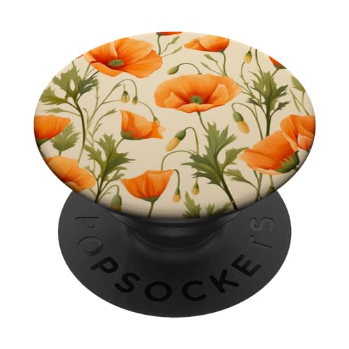 Orange Poppy Flower on Beige Background PopSockets Adhesive PopGrip
