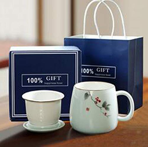 Maya Star Tea Cup with Lid and Ceramic Water Filter, Ceramic Filtered Tea Separation Cup, Office Cup Drinking Tea Cup #016