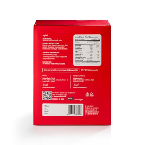 Image of Kitchen Secret Penne Pasta 500gm- 100% Durum Wheat Semolina, Fresh Pasta with High in Protein & Fiber, 100% Eggless, No Maida & No Preservatives, Easy To Cook Tasty Italian Dish Anytime