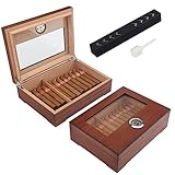 TISFA Cigar Humidor, Glass Top Cigar Box with Hygrometer Humidifier and Divider, Desktop Cedar Wood Storage Case Holds 20-30 Cigars