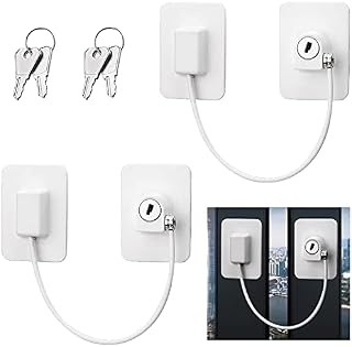 WDAFLG 2 Pcs Window Restrictor Locks Child Baby Security Window Locks UPVC Cable Restrictor Lock with Keys for Home, Public and Commercial Applications-White