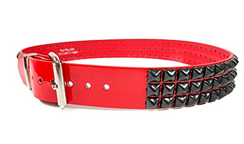 Patent Red Three Row Black Pyramid Stud Belt Vegan Leather Punk Goth Alternative USA Made2