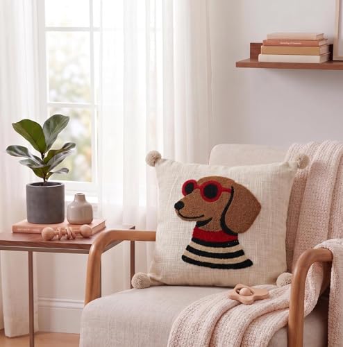 Image of Embroidered Cool Pubby /Dog Cushion Cover 16 x 16 Inches or 40x40 cms Cotton Fabric Cushion Covers for Sofa Set /Diwan Beds, Sofa Throw Pillow Cover only, Set of 1 Pc