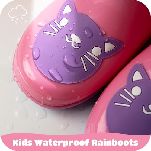 Pink Cat Toddler Rain Boots for Girls - Waterproof Non-Slip with Protective Cuff, Garden & Puddle Play Shoes2