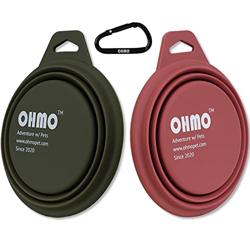 OHMO Comedero para Perros y Gatos 900ml (2 Grande, Eritrino y Verde), Bebedero Perro Portatil, Cuenco de Viaje de Silicona para Mascotas, Plegable Cover