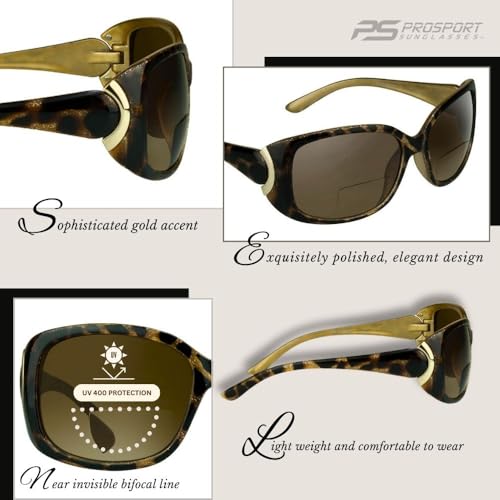 proSPORT Womens Bifocal Reader Sunglasses Modern Cheetah Gold Silver Oversize Jackie O Gradient Black Tortoise Pink Brown3