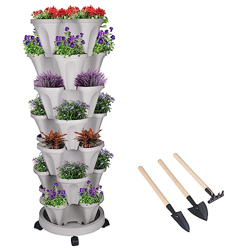 Vertical Planter 7 Tier Stackable Planters Garden Tower Planters Strawberry Herb Flower And Vegetable Planter Indoor Outdoor Gardening Pots With Removable Wheels And Tools #TOP22