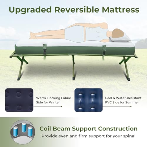 GYMAX Tent Cot, 5-in-1 Folding Camping Cot with Mattress & Pillows, Sleeping Bags, Sunshade, Camping Tent Elevated with Carrying Bag for Outdoor Hiking, Fishing, Picnic