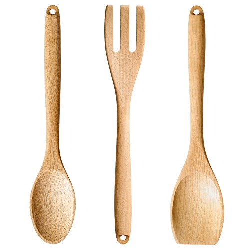 ikea cooking utensils - IKEA RÖRT Kitchen Tool Set of 3. Round Spoon, Square Spoon and Fork. Beach Wood