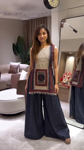 Image of ANNI Designer Co Ord Set for Women Cotton Blend Printed | Kurta Palazzo Set for Woman | Straight Coord Outfit Round Neck Sleeveless Stylish Ethnic Dress Trendy Womens Clothing