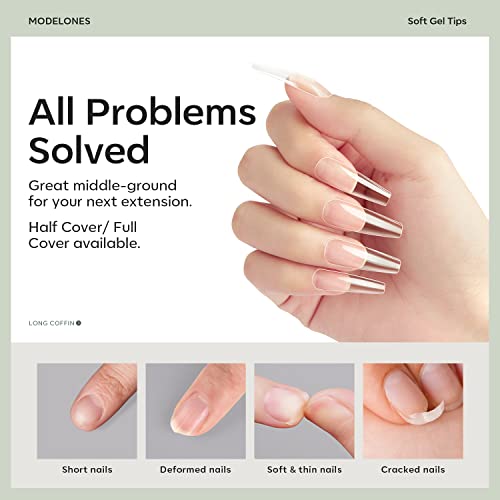 Image of Modelones Long Coffin Nail Tips - 500Pcs Fake Nails Gel Clear Soft Acrylic Press on Pre-shape Full Cover Gel Extension Home DIY Salon Art Design 10 Sizes