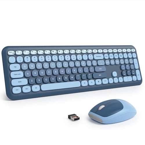 SbocKeeb Ttastiera e Mouse Senza Fili, Tastiera Silenziosa e Mouse Wireless, Full Size, Sottile Tastierino Numerico 2.4GHz, Americana QWERTY per laptop, desktop, MacBook, PC (Ocean Blue)