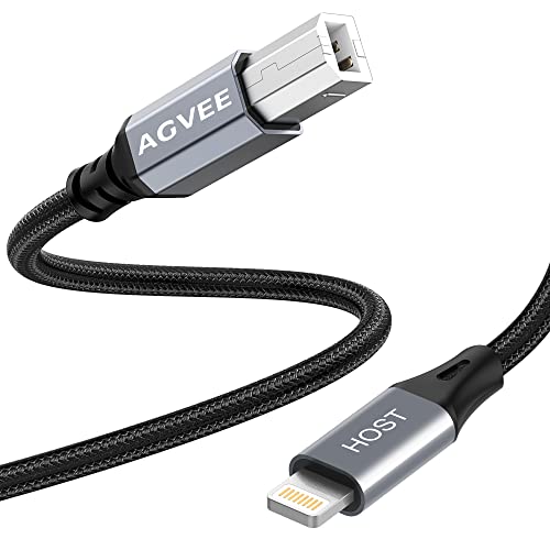 agvee 5ft lightning otg midi cable usb type-b cord compatible with iphone ipad ios for electronic music instrument piano midi controller midi keyboard audio interface recording dark gray