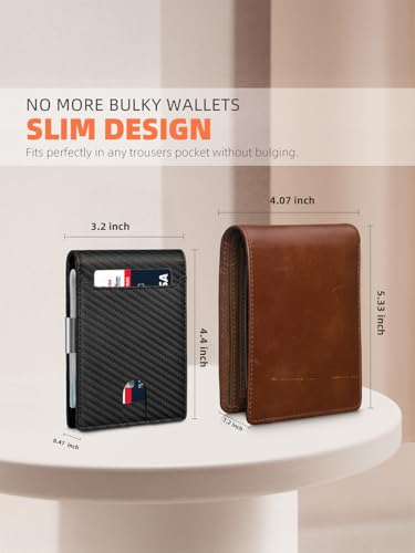 Slim Wallets for Men - Leather Money Clip Mens Wallet - RFID Blocking Front Pocket Bifold Wallet3