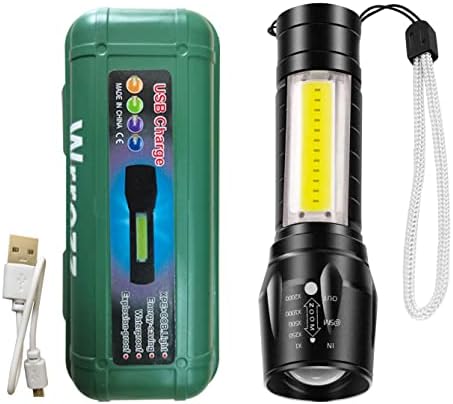 Wrrozz Led Flashlight Rechargeable USB Mini Torch Light, Ultra Brightest Small Flash Light Handheld Pocket Compact Portable Tiny Lamp with Side Lantern, High Powered Tactical Travel Flashlights 1 Pack