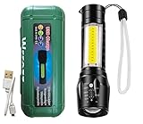 Wrrozz Led Flashlight Rechargeable USB Mini Torch Light,Ultra Bright Small Flash Light Handheld Pocket Compact Portable Tiny Lamp with COB Side Lantern,High Powered Tactical Travel Flashlights 1 Pack