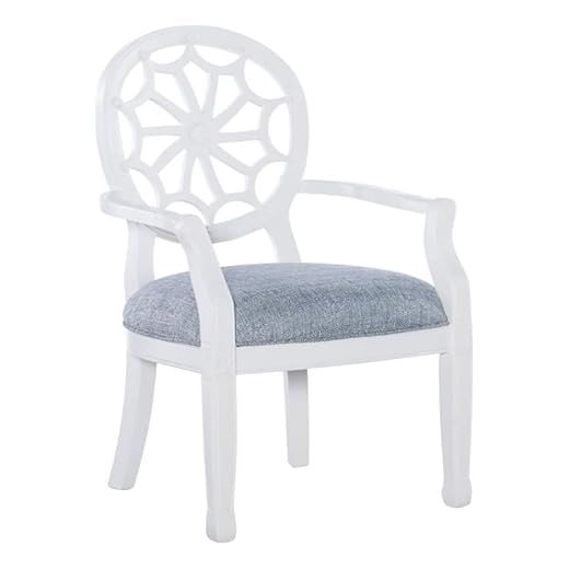 Pemberly Row 20" Transitional Wood/Fabric Web Back Accent Chair in Gloss White