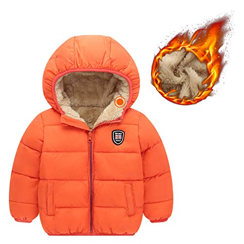 Image of Happy Cherry Boys Girls Winter Thick Jacket Warm Fleece Fur Lining Zipper Hooded Windproof Coat Outwear for 1-7 Years