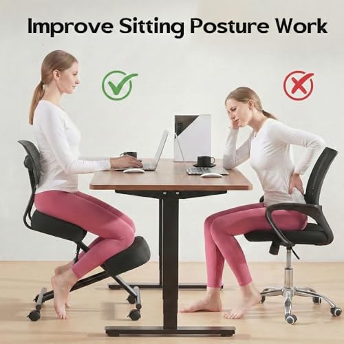 Image of Kneeling Chair with Backrest Ergonomic Adjustable Office Kneel Chair | Improve Posture Chair with Brake Rolling Wheels Thick Cushion Work Stool Back Pain Relief