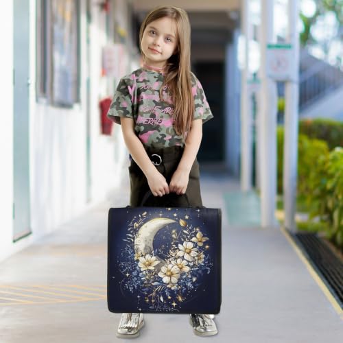Image of Custom 3 Ring Zipper Binder Astrology Moon Flower Personalized Name 1.5 Inch Binders Large Capacity Multi Pockets for School Office Supplies