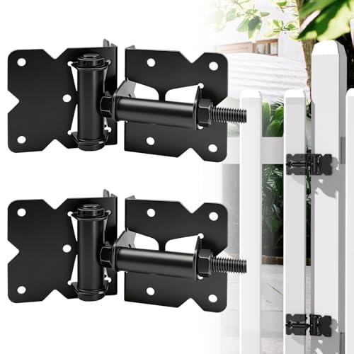 K Kasonic Self Closing Gate Hinges, Heavy Duty Door Hinges Hardware Kit for Vinyl/PVC/Wooden Fence Gates, 90 Degree Adjustable, Fits 3/4