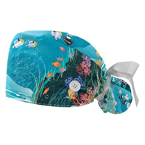 Chapeaux bouffants poissons tropicaux pour la cuisine et les soins professionnels