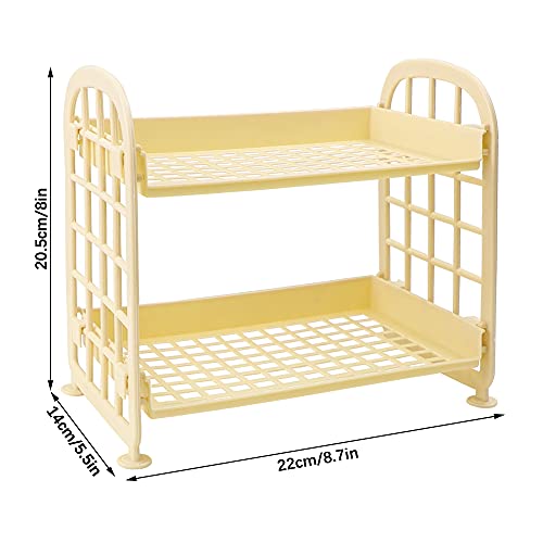 Image of Desktop Rack Cosmetic Stationery Storage Holder, 2-Tier Multifunctional Plastic Shelf Makeup Organizer for Skincare Office Kitchen Bedroom Bathroom Home (Lemon Yellow)
