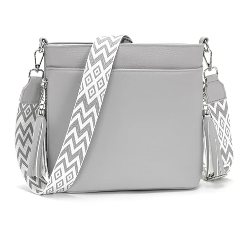 Paigtes Umhängetasche Damen Mittelgroß Handtasche Damen Klein Leder PU Tasche Grau