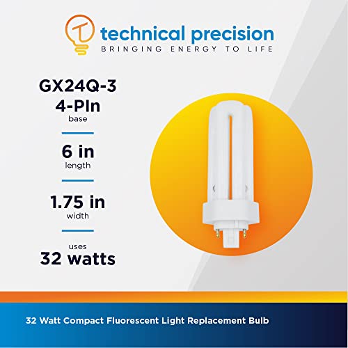 Technical Precision 32W Bulb Triple Tube Compact Fluorescent Light Bulb Replacement For Panasonic Fht32E35 Light Bulb T4 4 Pin Cfl Bulb With Gx24Q-3 Base - 3500K Neutral White - 2400 Lumens #TOP5